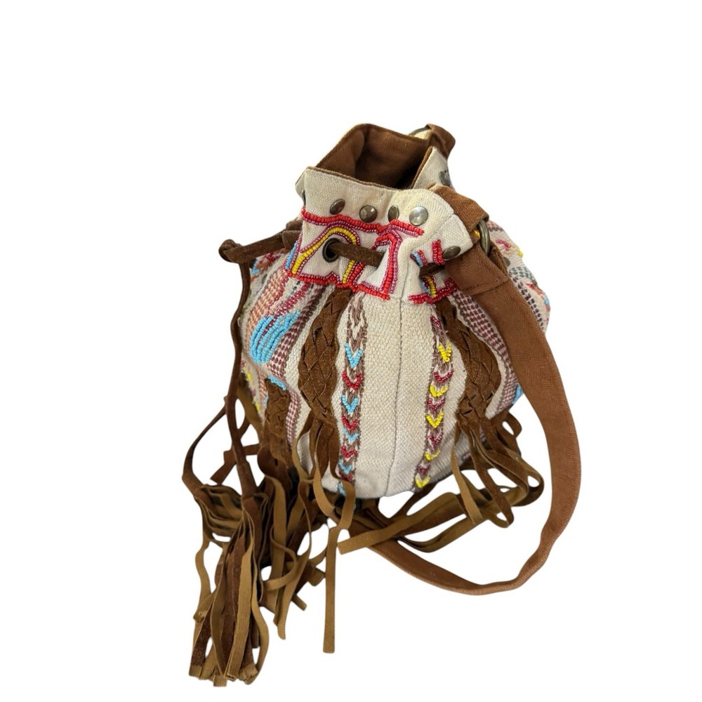 Urban Outfitters Crossbody Bucket Bag trendy Tassel Tribal Ecote beaded braid - Picture 2 of 7